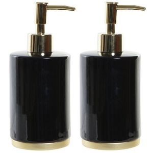 2x stuks zeeppompjes/zeepdispensers zwart en goudkleurig keramiek en metaal 350 ml