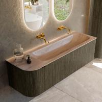 Badmeubel Mondiaz Kurve-Dlux | 145 cm | Meubelkleur Shadow | Wastafelkleur Saba | Solid surface | Wasbak rechter zijde spoelbak | Zonder kraangat(en)