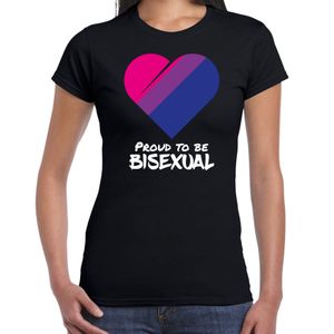 Proud to be bisexual pride vlag hartje / LHBT t-shirt zwart voor dames