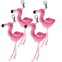 Set van 4x stuks pluche Flamingo knuffel sleutelhanger 6 cm