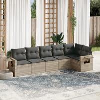 6-delige Loungeset met kussens poly rattan lichtgrijs