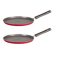 Set van 2x stuks aluminium pannekoekenpan rood met anti-aanbak laag 24 cm - thumbnail