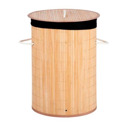 Wasmand van bamboe - 50 liter - 35 x 50 cm - met deksel - met binnendoek