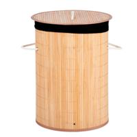 Wasmand van bamboe - 50 liter - 35 x 50 cm - met deksel - met binnendoek