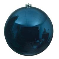 Decoris Kerstbal - donkerblauw - groot - 20 cm - kunststof - glans - thumbnail