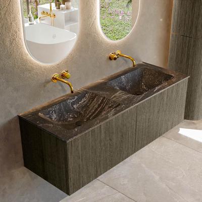 Badmeubel Mondiaz Kurve-Dlux | 130 cm cm | Meubelkleur Shadow | Wastafelkleur Lava | Solid surface | Wasbak beiden zijden spoelbak | Zonder kraangat(en)