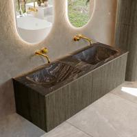 Badmeubel Mondiaz Kurve-Dlux | 130 cm cm | Meubelkleur Shadow | Wastafelkleur Lava | Solid surface | Wasbak beiden zijden spoelbak | Zonder kraangat(en)