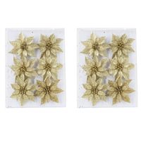 24x stuks decoratie bloemen rozen goud glitter op ijzerdraad 8 cm - Kersthangers - thumbnail
