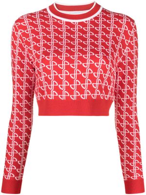 Patou pull en laine mérinos à logo en jacquard - Rouge