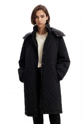 Gewatteerde jas met pofmouwen - BLACK - S