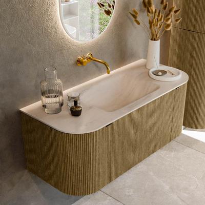 Badmeubel Mondiaz Kurve-Dlux | 110 cm | Meubelkleur Dusk | Wastafelkleur Meli | Solid surface | Wasbak midden spoelbak | Zonder kraangat(en)