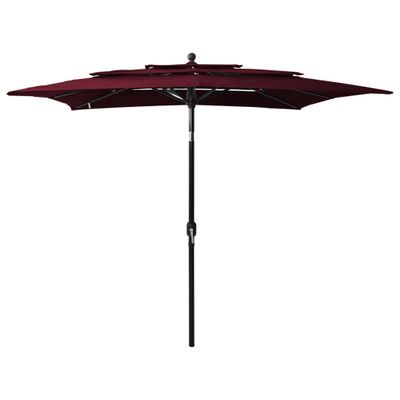 VidaXL Parasol 3-laags met aluminium paal 2,5x2,5 m bordeauxrood
