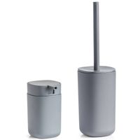 Zeller WC-borstel in houder met zeeppompje - antraciet grijs - kunststof - Badkameraccessoireset - thumbnail