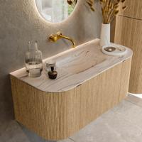 Badmeubel Mondiaz Kurve-Dlux | 100 cm | Meubelkleur Oak | Wastafelkleur Nata | Solid surface | Wasbak midden spoelbak | Zonder kraangat(en)