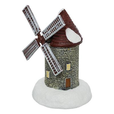 Kerstdorp kerst tafereel - molen - met beweging en led verlichting - 15 cm