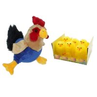 Pluche kippen/hanen knuffel van 20 cm met 6x stuks mini kuikentjes 6,5 cm - Feestdecoratievoorwerp - thumbnail