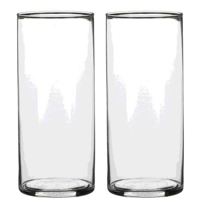 Mica Decorations Vaas - 2x - cilinder - helder - glas - 9 x 19 cm