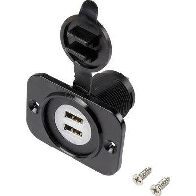 TRU COMPONENTS 1229309 Dubbele USB-inbouwbus met stofkap Bus, inbouw verticaal 2-voudig, voorzijde rechthoekig 43,1 x 60 mm, met blauwe verlichting 1 stuk(s)