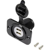 TRU COMPONENTS 1229309 Dubbele USB-inbouwbus met stofkap Bus, inbouw verticaal 2-voudig, voorzijde rechthoekig 43,1 x 60 mm, met blauwe verlichting 1 stuk(s) - thumbnail