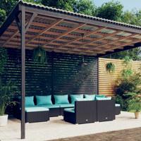9-delige Loungeset met kussens poly rattan zwart