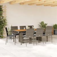 9-delige Tuinset met kussens poly rattan grijs