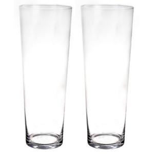 Conische vaas basic - 2x - glas - 50 cm - transparant - bloemenvaas