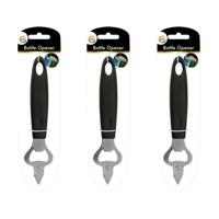 DID Flesopener - 3x - zwart - kunststof en RVS - 18 cm - Keukengerei - Flessen opener