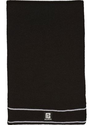 Balmain écharpe nervurée à patch logo - Noir