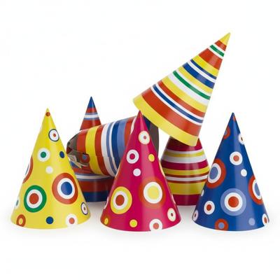 Feesthoedjes - 150x stuks - multicolor - multiprint - kinderfeestje - karton