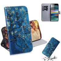 Abrikoos bloem patroon gekleurde tekening horizontale Flip lederen case voor Sony Xperia 10 met houder & kaartsleuven & portemonnee