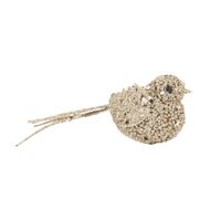 1x stuks decoratie vogels op clip glitter champagne 12 cm - thumbnail