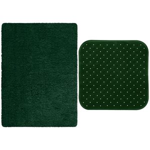 MSV Douche anti-slip mat en droogloop mat - Venice badkamer set - rubber/microvezel - donkergroen