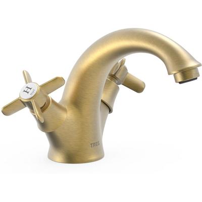 Wastafelkraan Tres Clasic | Opbouw | Mengkraan | Standaard model | 2-knops | Vintage | Messing mat
