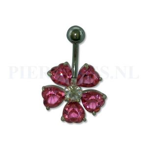 Navelpiercing sterling zilver bloem roze