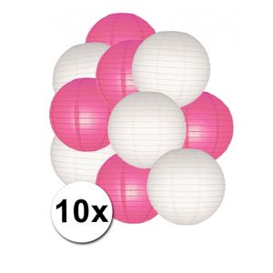 Lampionnen pakket fuchsia en wit 10x