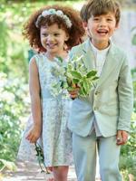 Feestelijke jongensset met overhemd met maokraag en broek blauwgroen