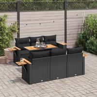7-delige Loungeset met kussens poly rattan acacia zwart