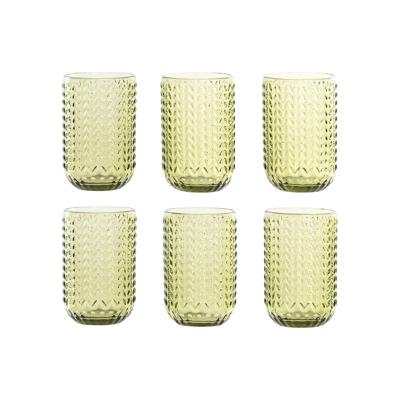 Glazenset Home ESPRIT Groen Kristal Met reliëf 420 ml (6 Stuks)