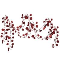 Kerstboom slinger - 4x - met bladeren - rood - 200 cm - kunststof - kerstboomversiering
