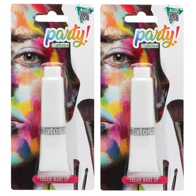 Atosa grimeer schmink - 2x - voor grotere vlakken - wit - 30 gram - carnaval/verkleed thema