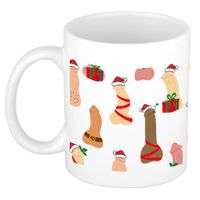 Foute humor Kerst cadeau mok met feestelijke piemels - wit