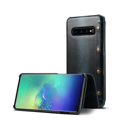 Olie Wax Top-graan koeienhuid horizontale Flip lederen case voor Galaxy S10e met kaartsleuven & portemonnee (blauw)