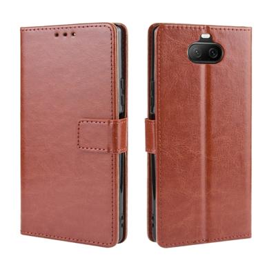 Voor Sony Xperia 8 retro Crazy Horse textuur horizontale Flip leergeval met houder & kaartsleuven & fotolijstjes (bruin)