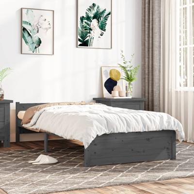 Bedframe massief hout grijs 75x190 cm