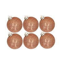 6x stuks kunststof glitter kerstballen koper 6 cm - Kerstbal - thumbnail