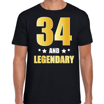 34 and legendary verjaardag cadeau t-shirt - zwart - gouden letters - heren - 34 jaar geworden