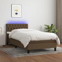 Boxspring met matras en LED stof donkerbruin 100x200 cm