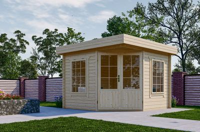 Interflex 3056 Blokhut 300x300 cm 28 mm vuren groen geïmpregneerd- Plat dak- Geïmpregneerd vurenhout- Interflex