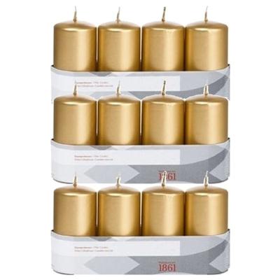 Trend Candles Cilinderkaarsen - 12x - goud - 5 x 10 cm - 18 branduren - geurloos - wax - kaarsen