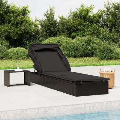 Ligbed met inklapbaar dak 213x63x97 cm poly rattan zwart
